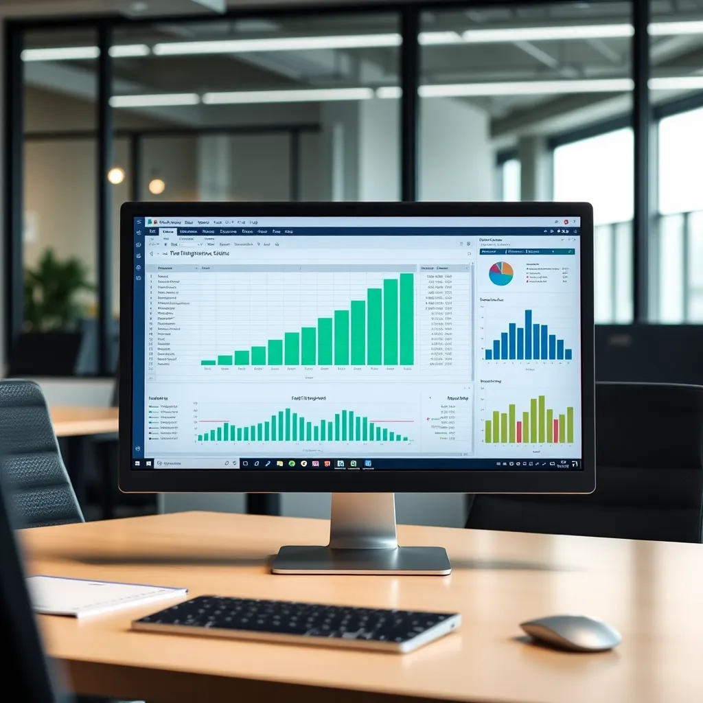 Professionele werkomgeving met Excel-dashboard op computerscherm